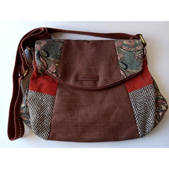 Sakroots Patchwork Autumnal Cotton & Cordoruy Crossbody Shoulder Bag EUC - Picture 1 of 16